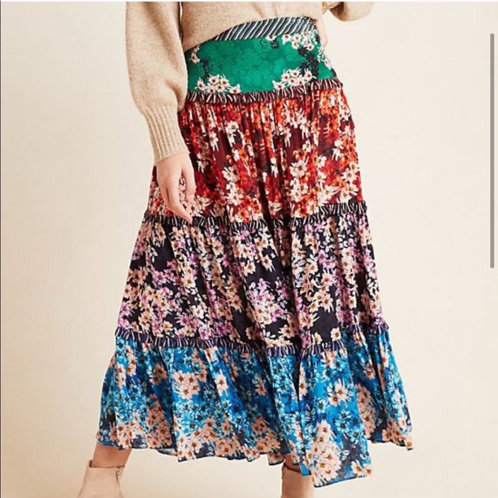 NWOT Bhanuni Anthropologie Tiered Floral Maxi Skirt